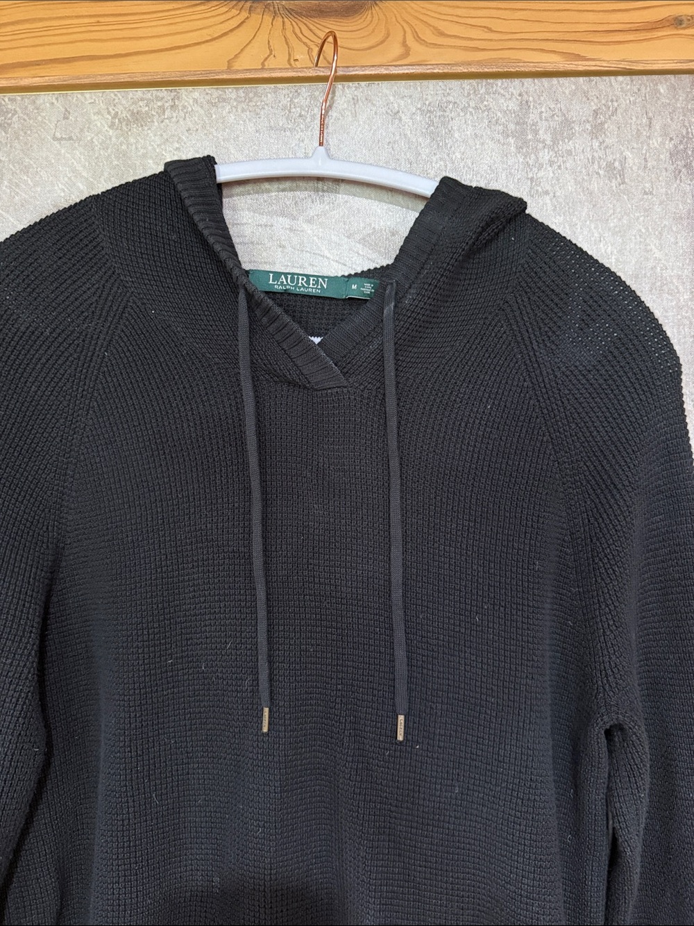 Lauren Ralph Lauren Black Crewneck Hooded Knit Sweater